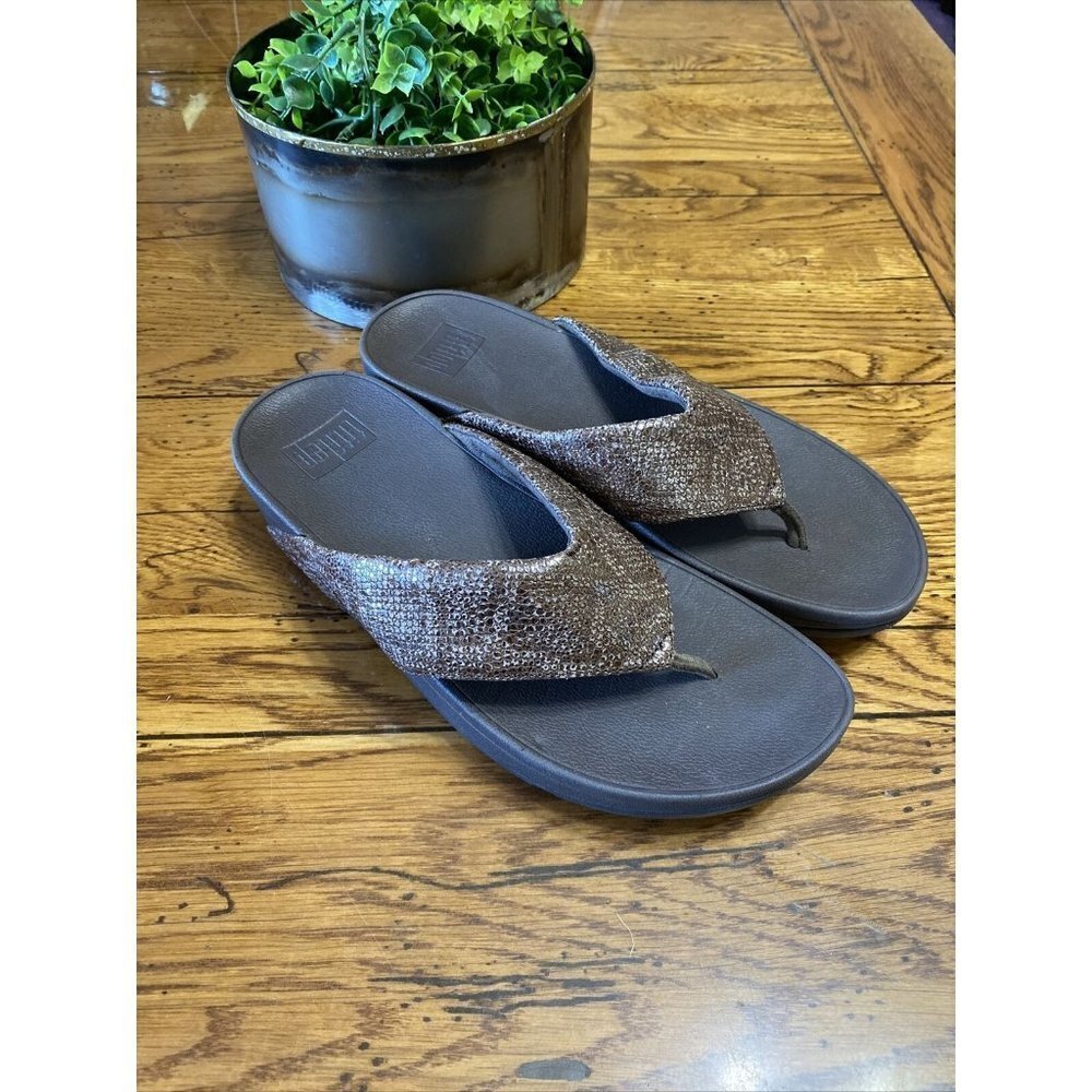 FITFLOP women's shimmer crystal brown thongs sz 8
